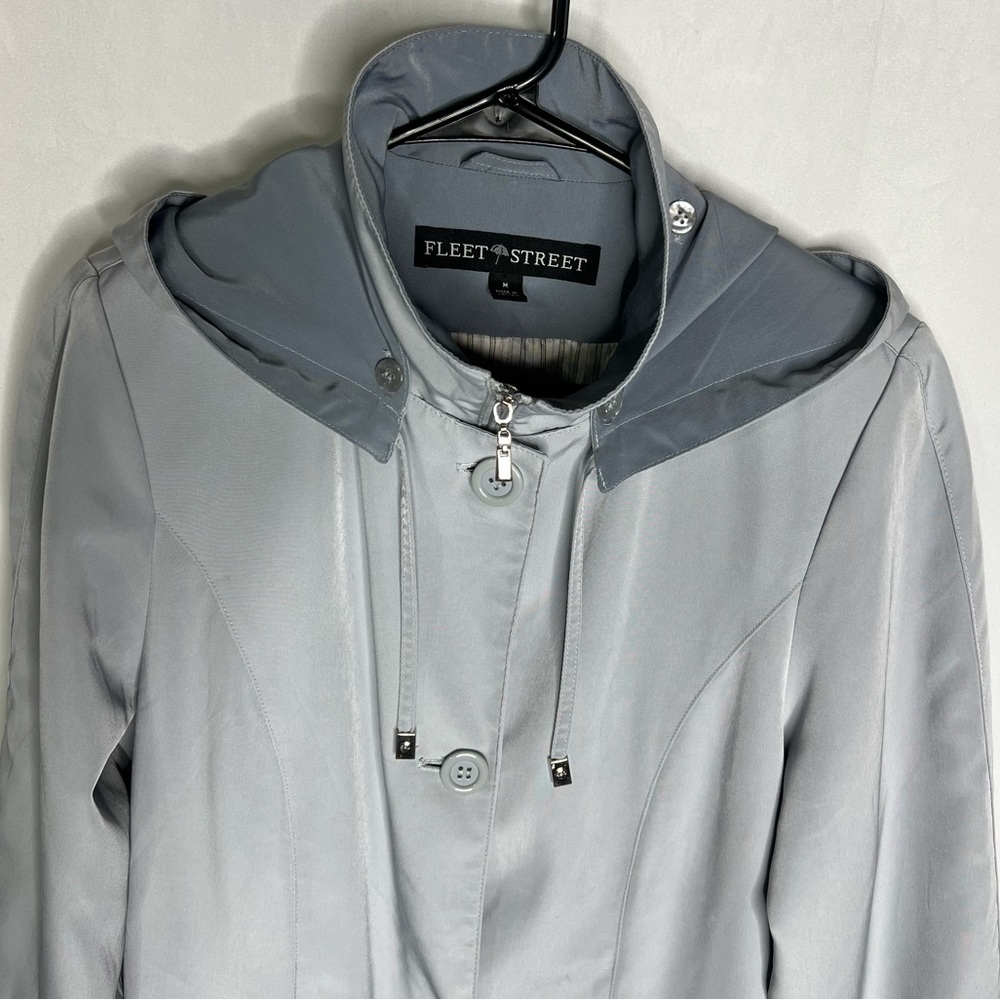 Fleet Street Women’s Gray Trench Coat/Jacket Size Medium Removable Hood - Picture 2 of 8
